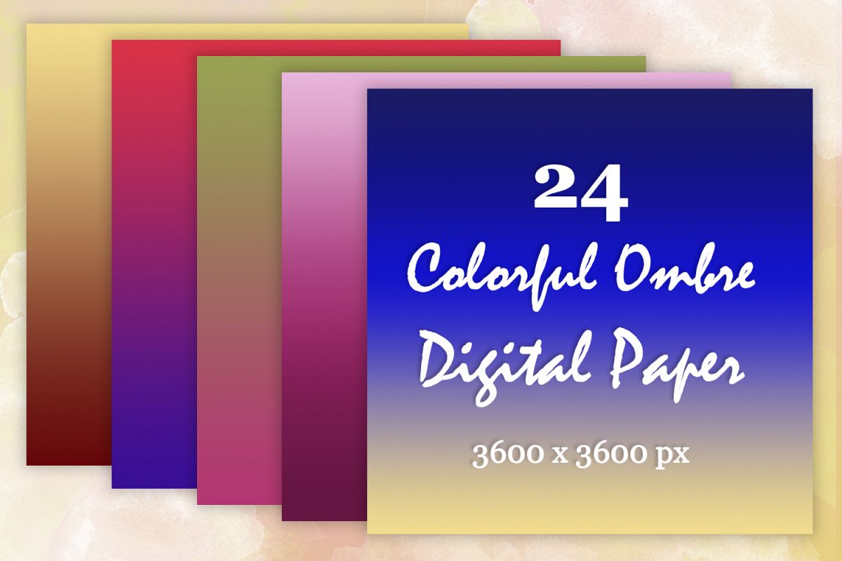 24 Colorful Ombre digital paper pack Textures Background example image 1