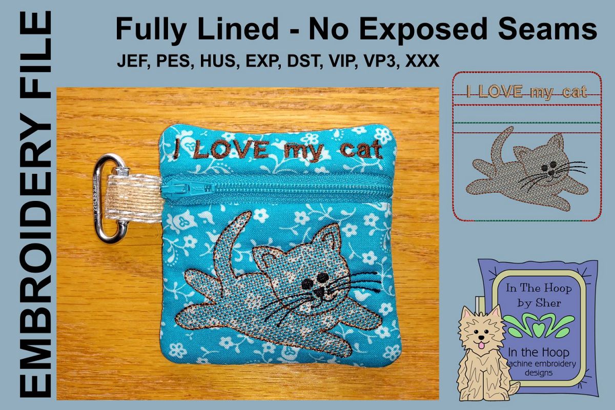 Kitten Mini Zipper Bag / Fully Lined, 4X4 HOOP example image 1