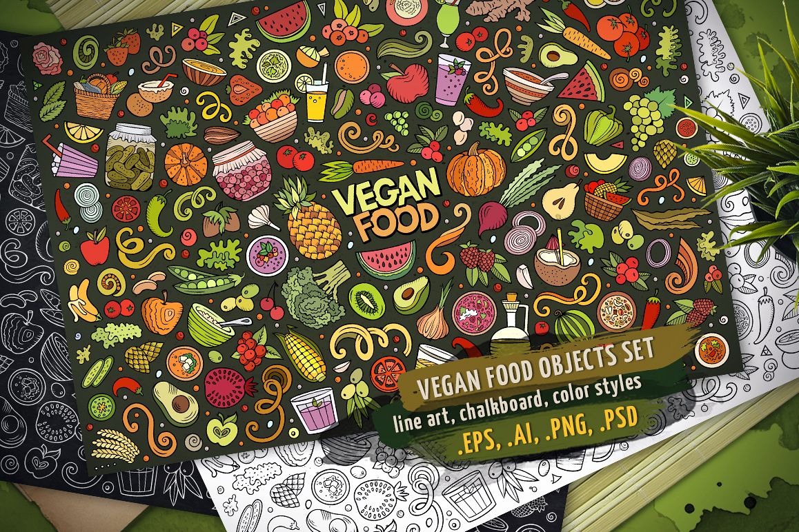 Vegan Food Objects & Elements Set example image 1