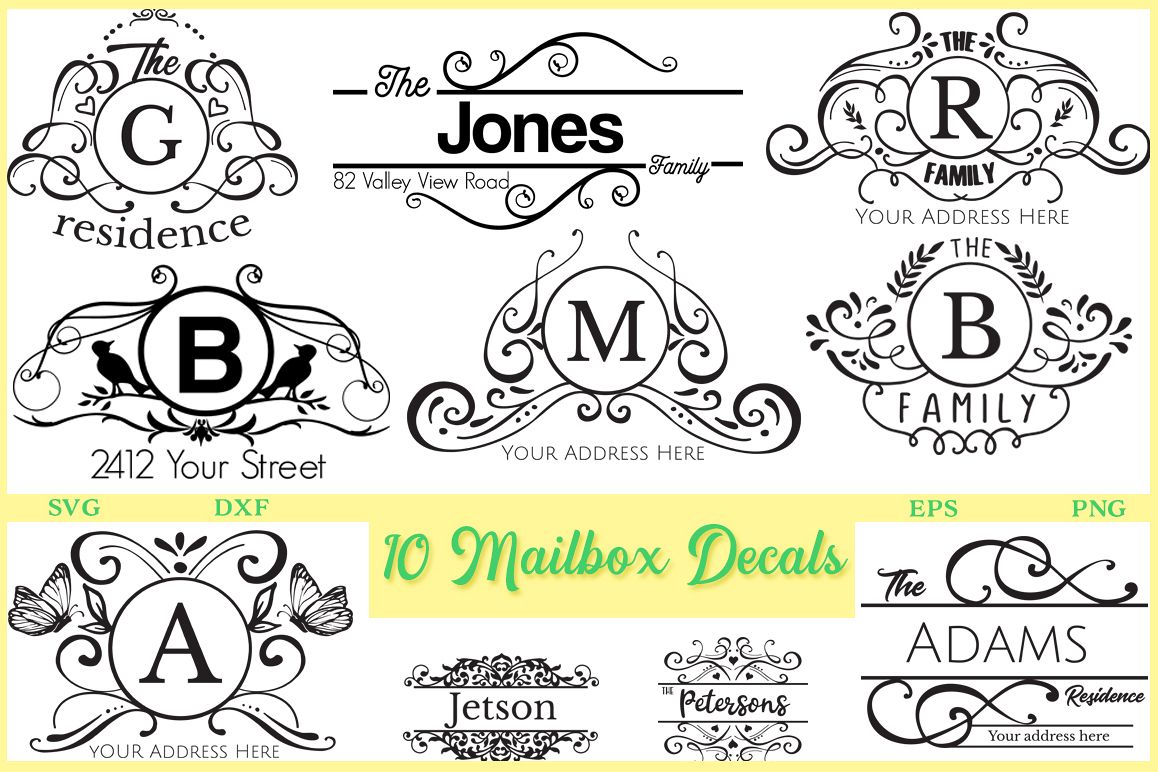 Download 10 Mailbox Decals Pack - SVG DXF EPS and PNG (214860) | Signs | Design Bundles