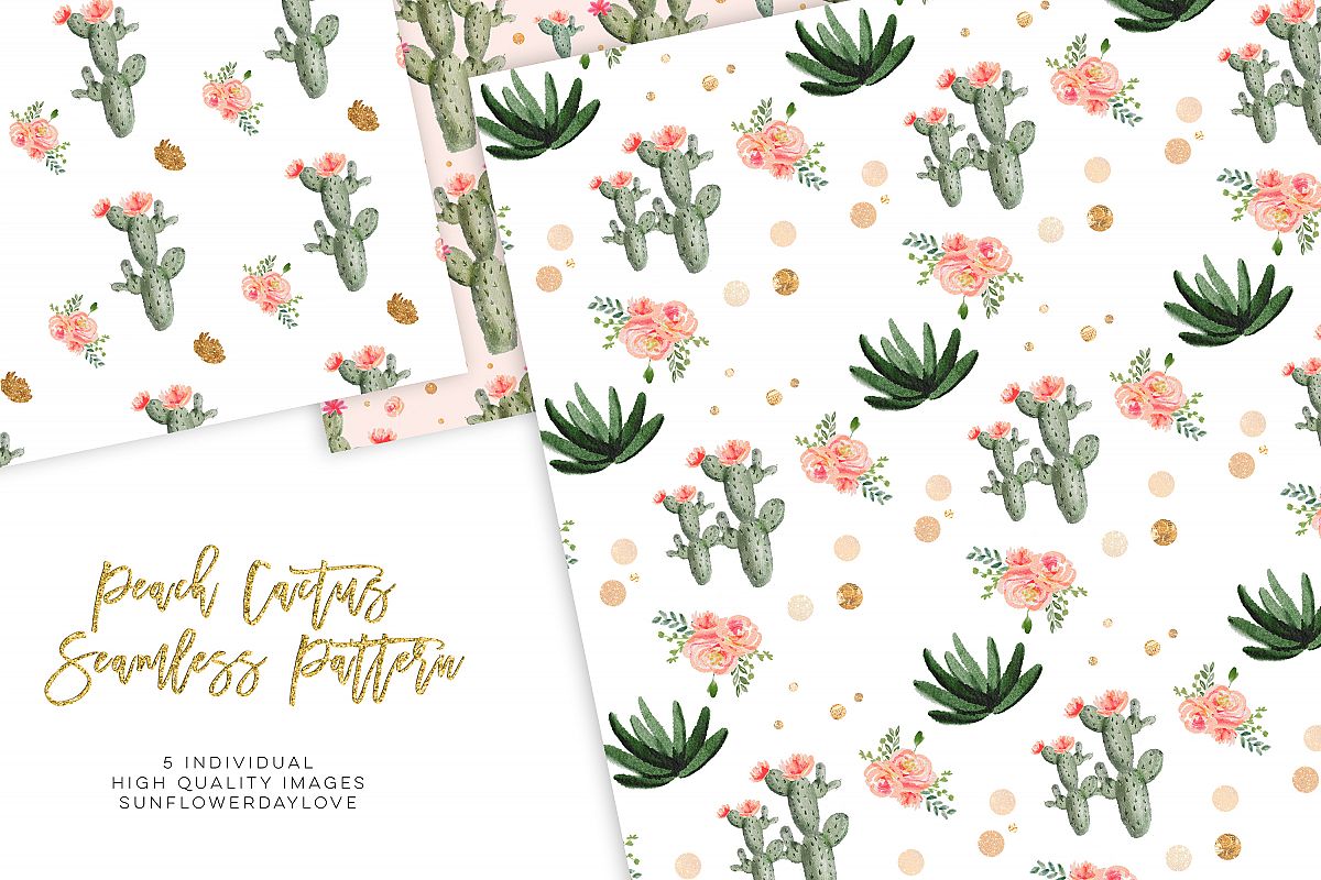 Watercolor Cactus Succulents, Digital Paper Pattern Pack example image 1