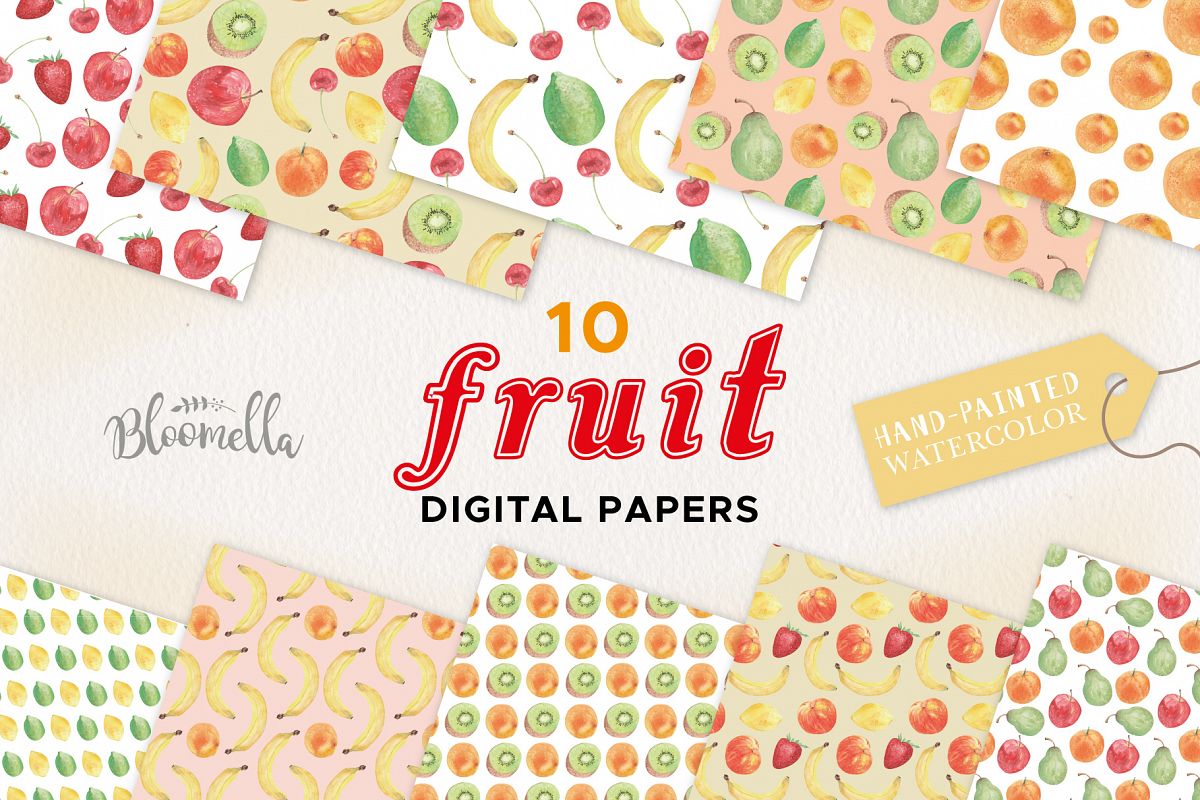 Fruit Seamless Patterns Digital Papers Watercolor Fun Apples example image 1