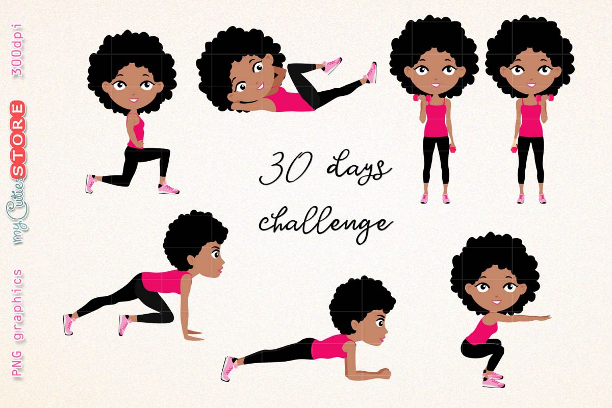 6 Day Cute workout clipart for push your ABS