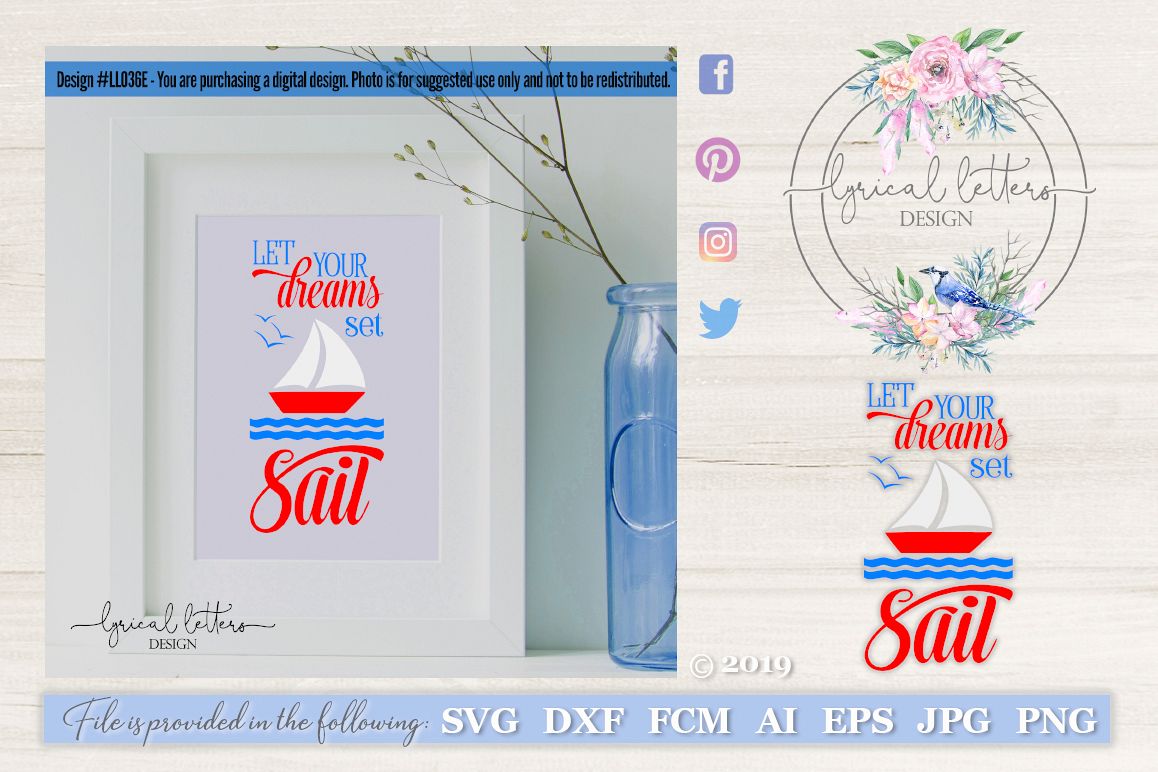 Let Your Dreams Set Sail LL036E SVG DXF FCM EPS AI JPG PNG example image 1