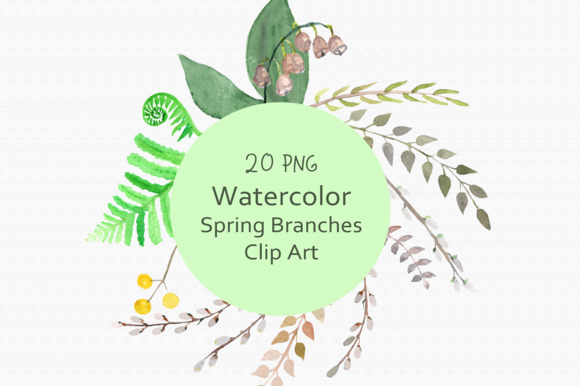 Watercolor Spring Branches Clip Art example image 1