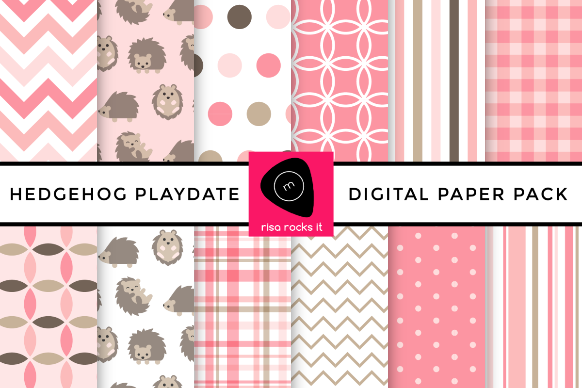 Hedgehog Play Date Digital Paper Pack example image 1