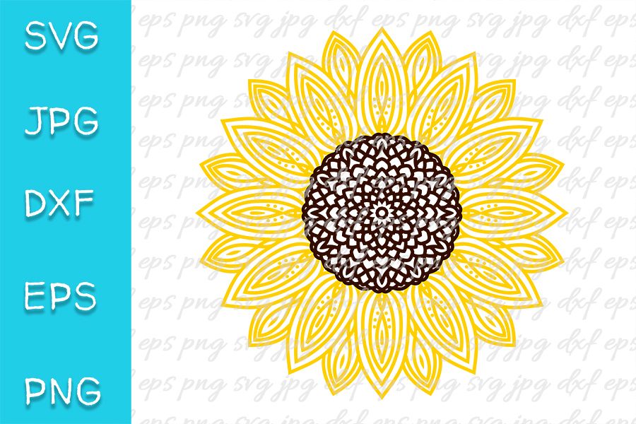 Sunflower SVG. Mandala, zentangle. PNG, EPS, JPEG, DXF file.