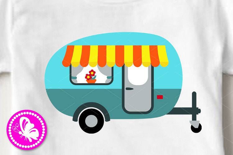 Camping sign svg clip art Colorful Camp trailer Png Cricut example image 1