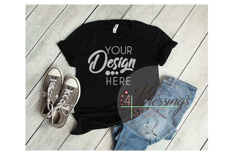 Download Black T Shirt Bella Canvas Mockup 3001 Unisex Shirt Flat Lay