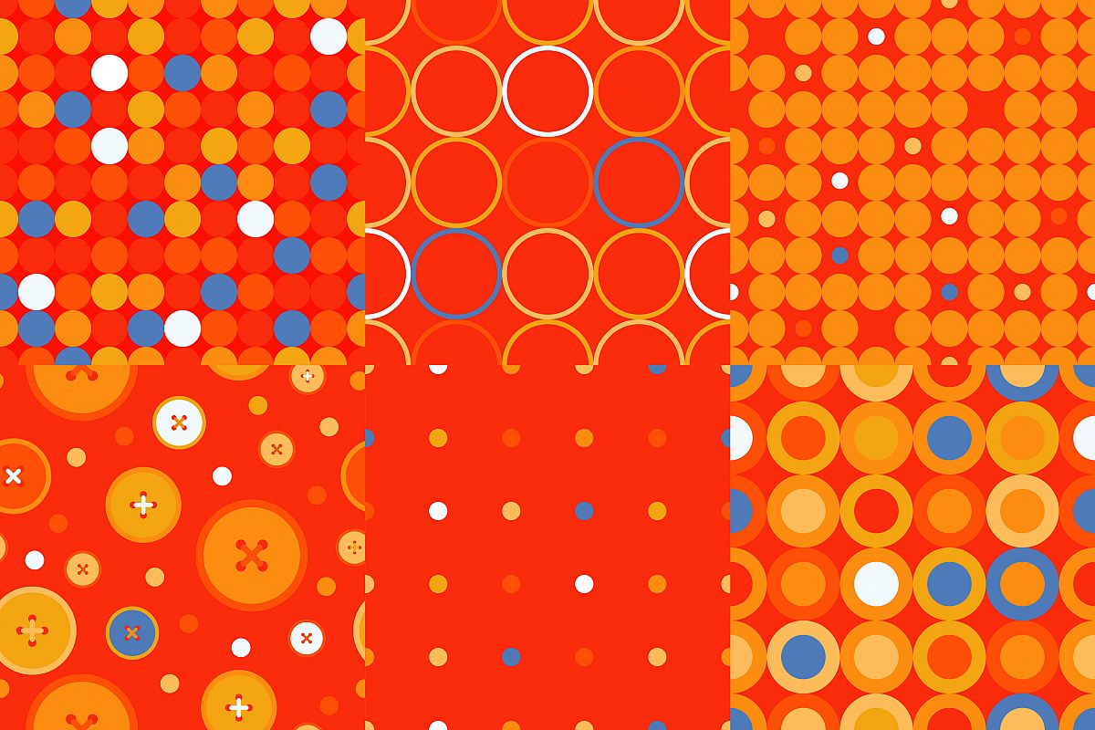 Set of 6 Polka dot seamless pattern. Dots, circles and buttons. example image 1