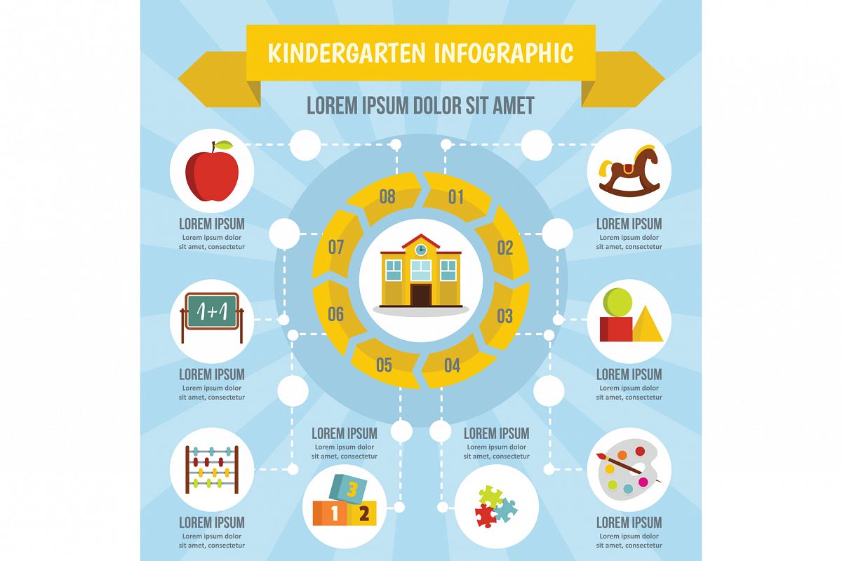 Kindergarten infographic concept, flat style example image 1