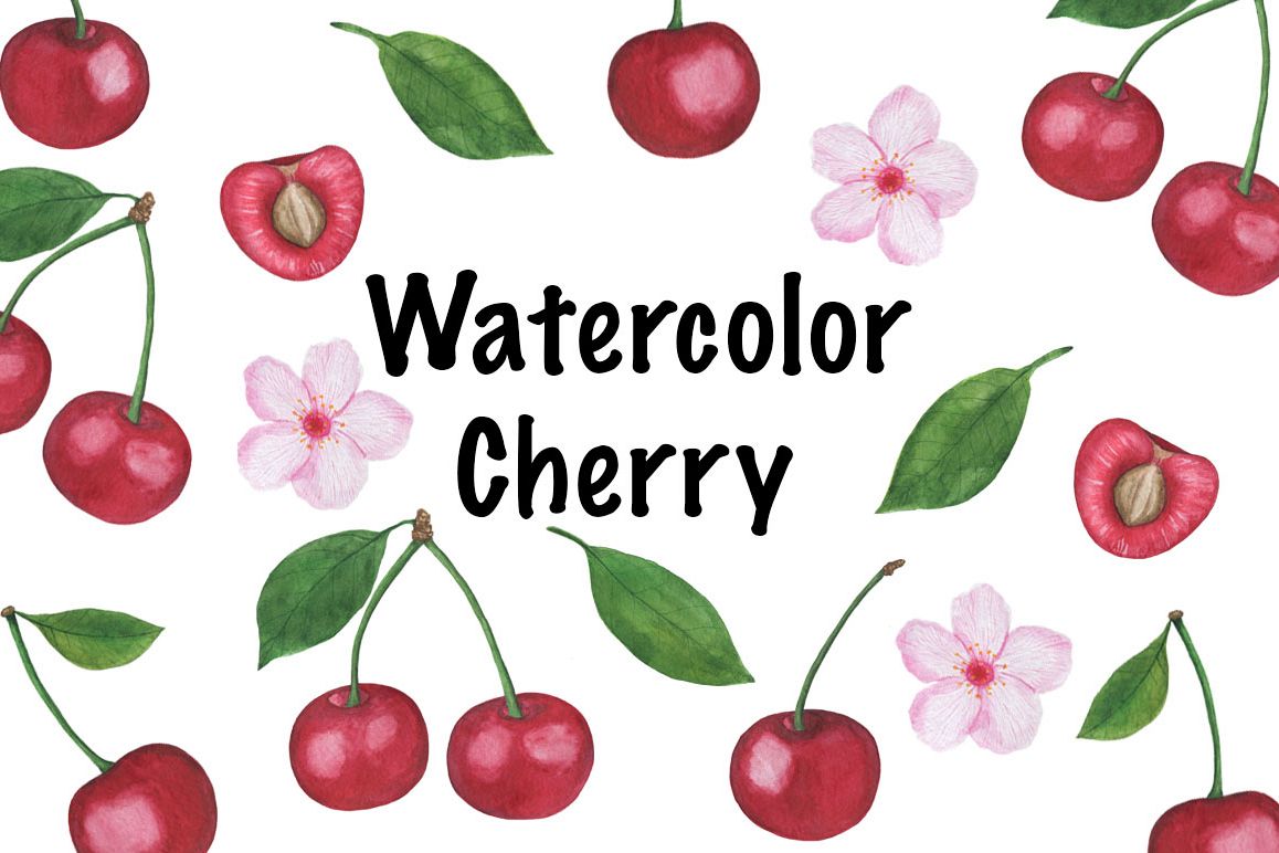 Set Cherry watercolor example image 1