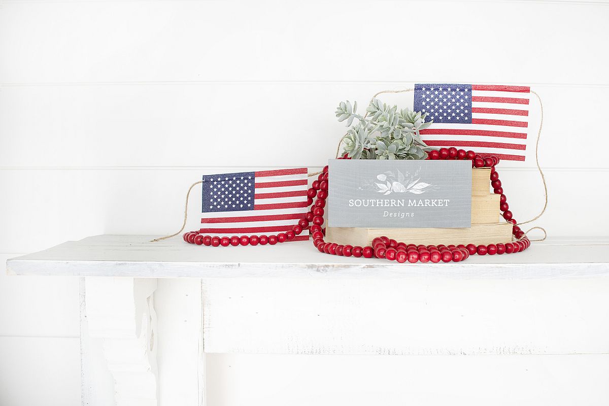 Patriotic Summer Wood 6x6 Sign Mock Up Stock Photo example image 1