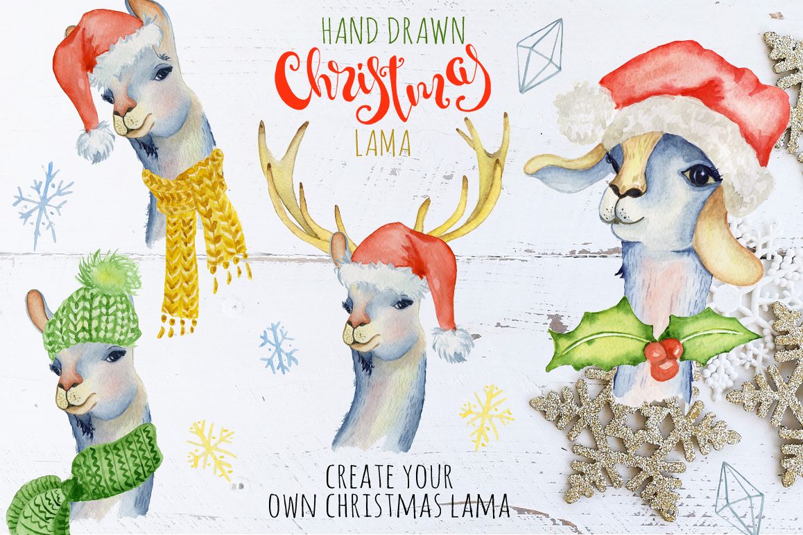 Christmas lama watercolor creator example image 1