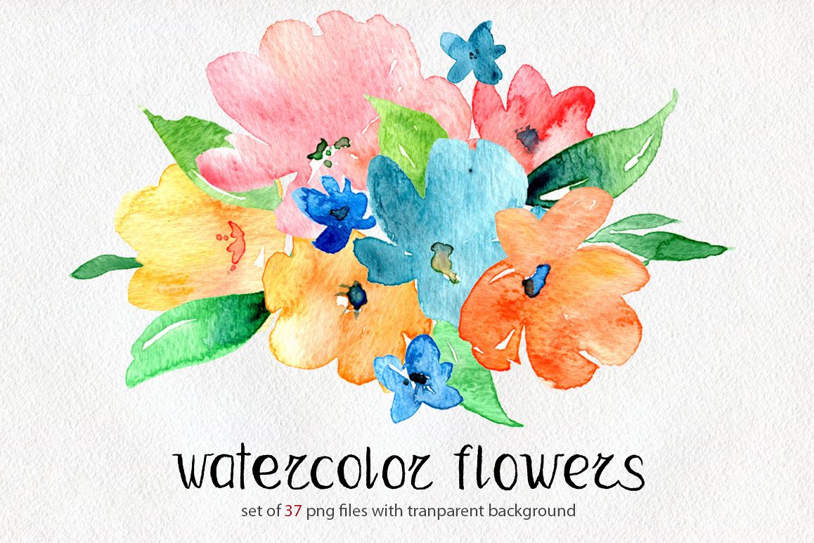 Bright watercolor flowers set example image 1