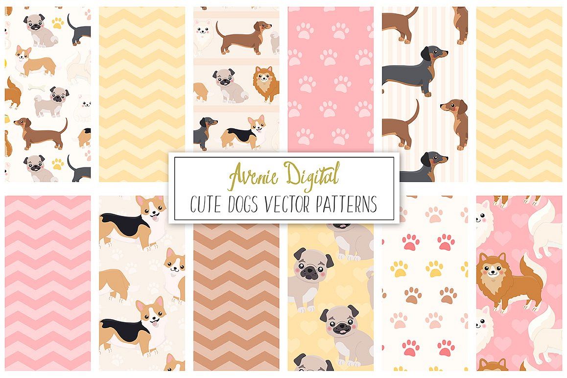 Cute Dogs Digital Paper and Vector Patterns example image 1