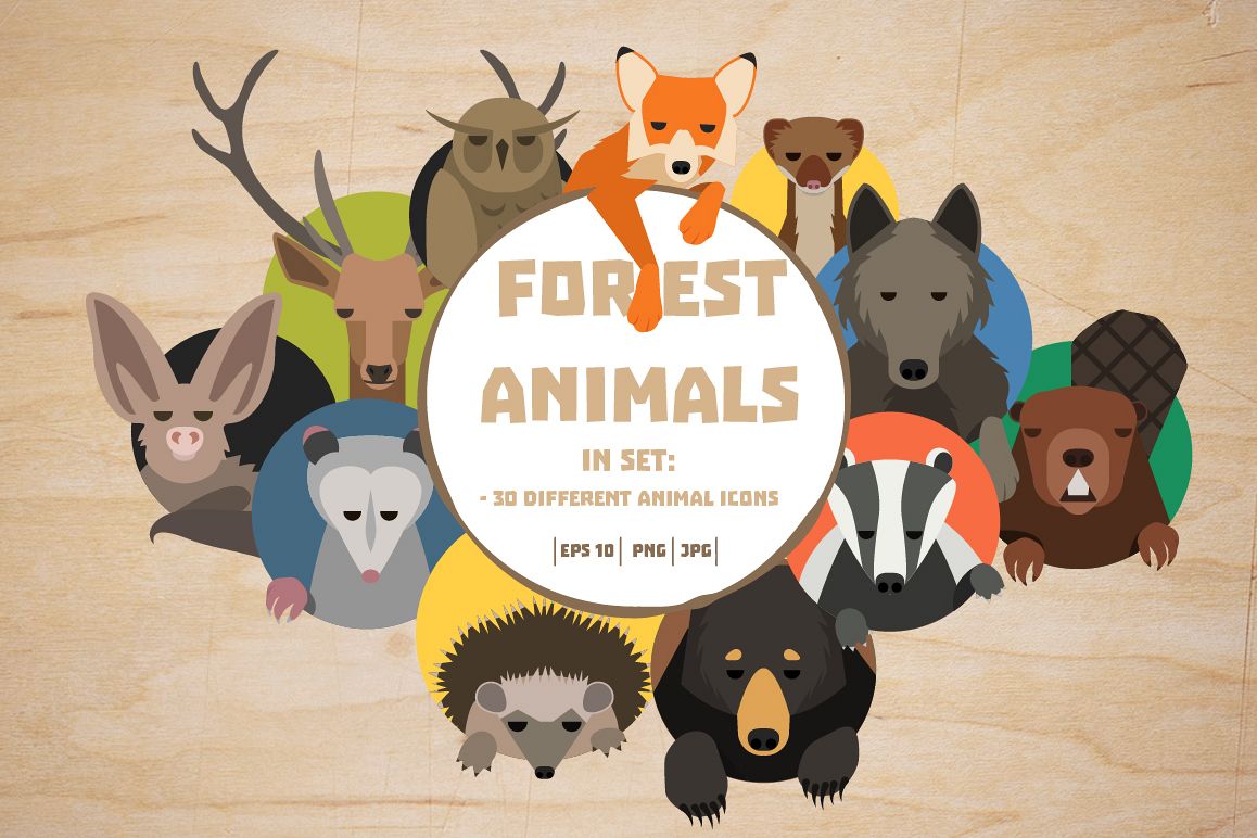 Vector Forest animals 30 icons example image 1