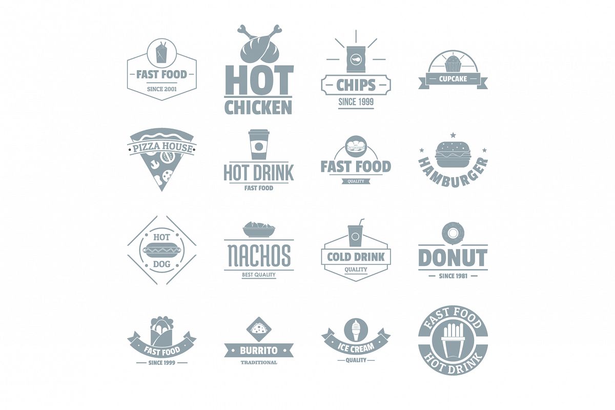 Fast food logo icons set, simple style example image 1