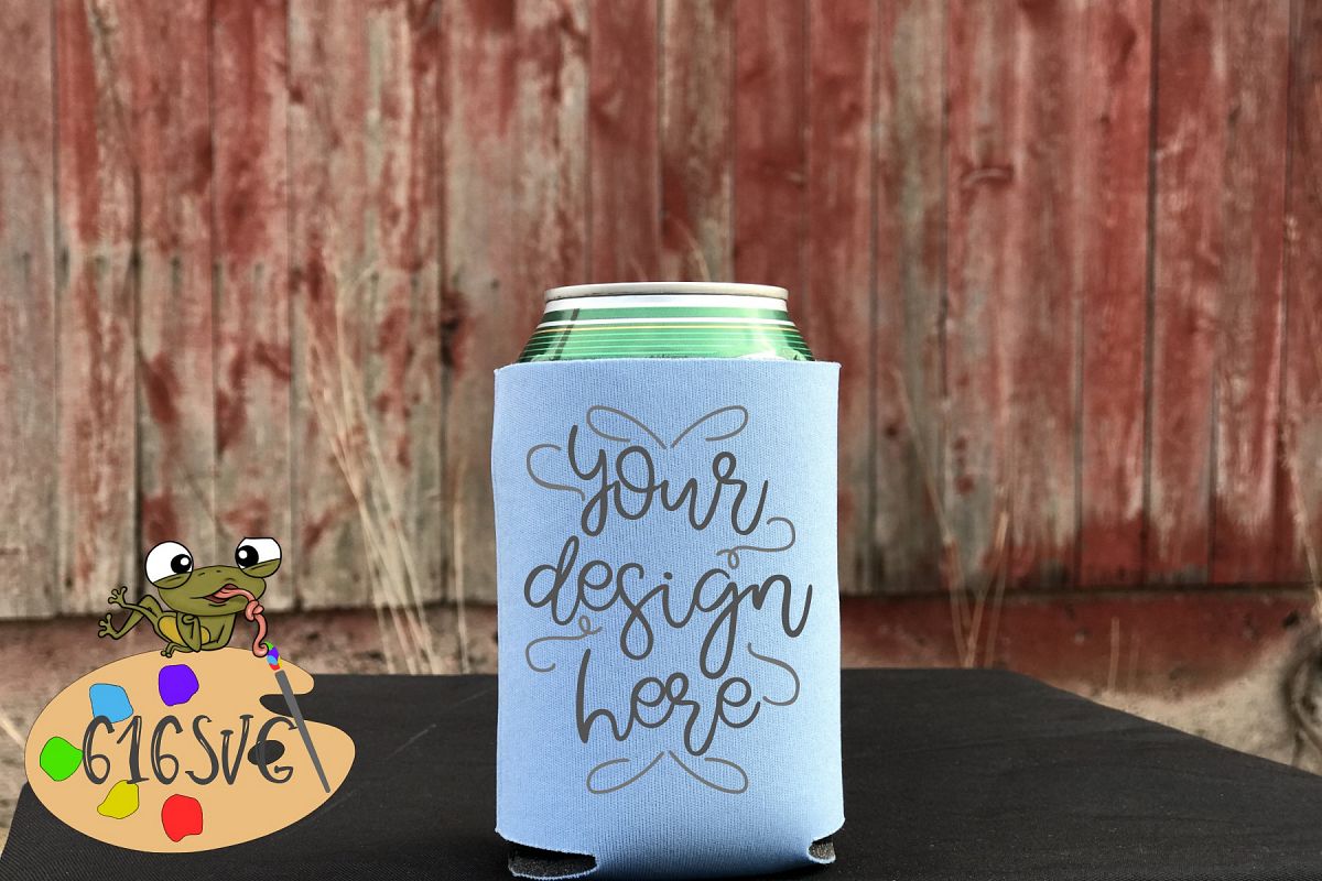 Placid Blue Can Cooler Mockup example image 1