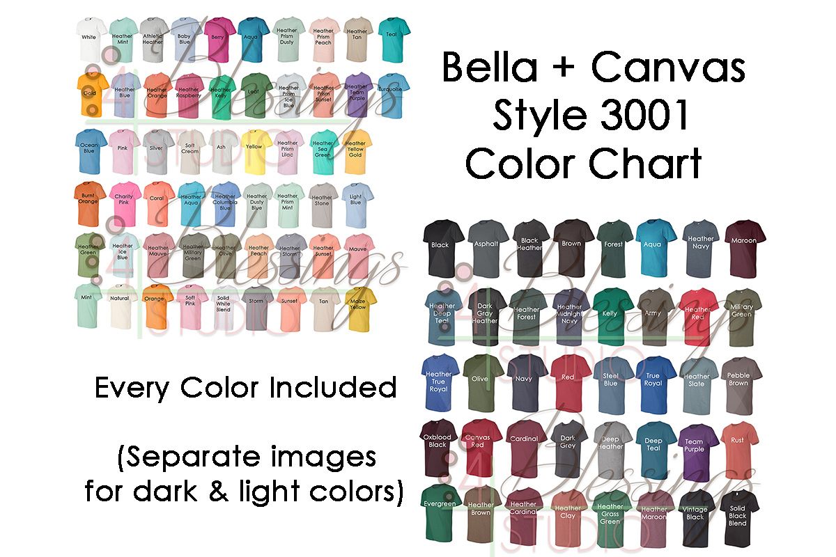 Bella Canvas 3501 Color Chart