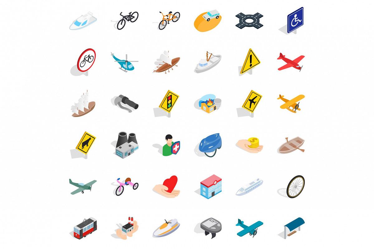 Traffic sign icons set, isometric style example image 1