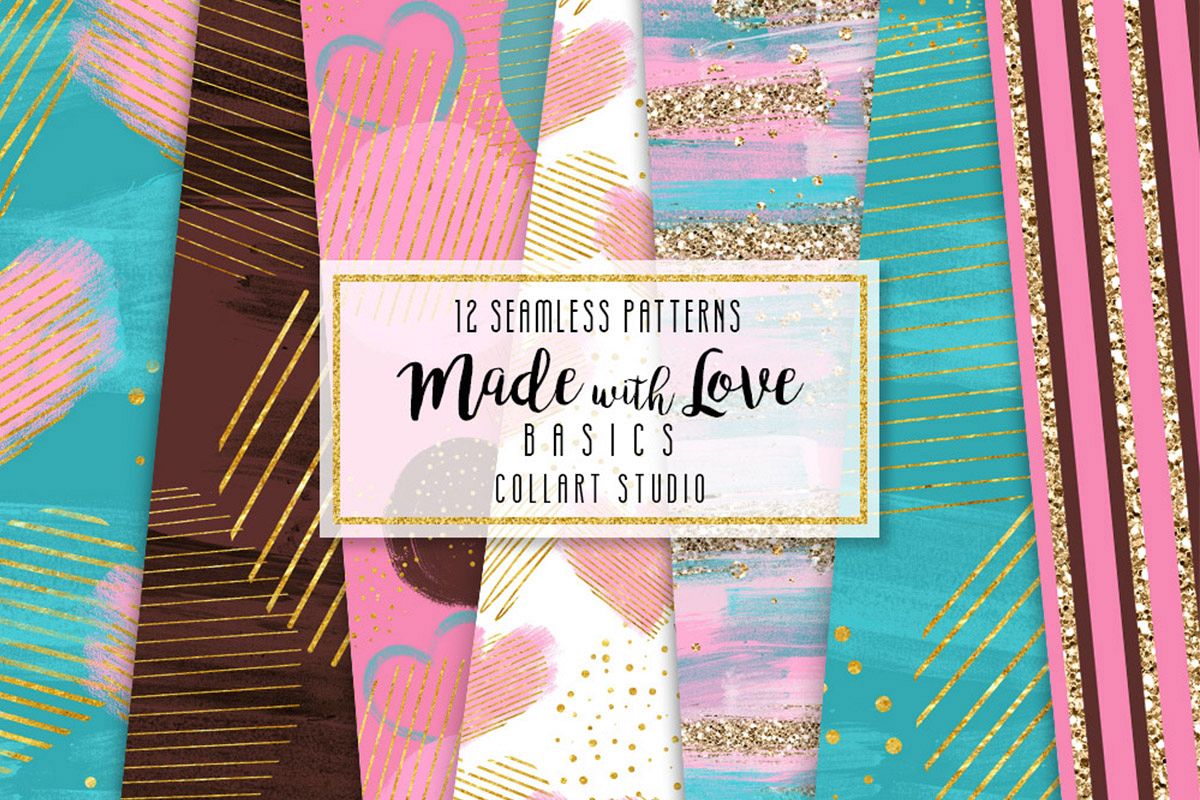 Valentine's Day Digital papers, glitter seamless patterns example image 1