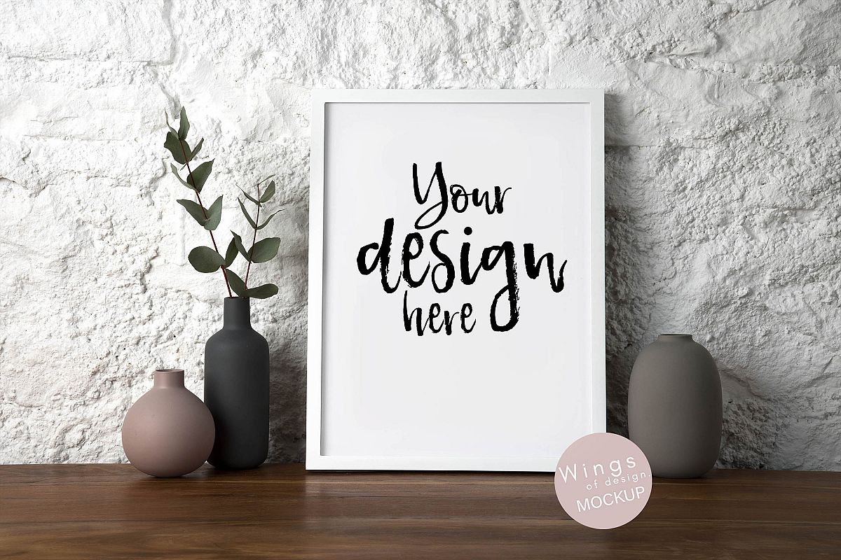 30x40 Picture Frame Mockup PSD/JPEG - Rustic Stone Wall example image 1