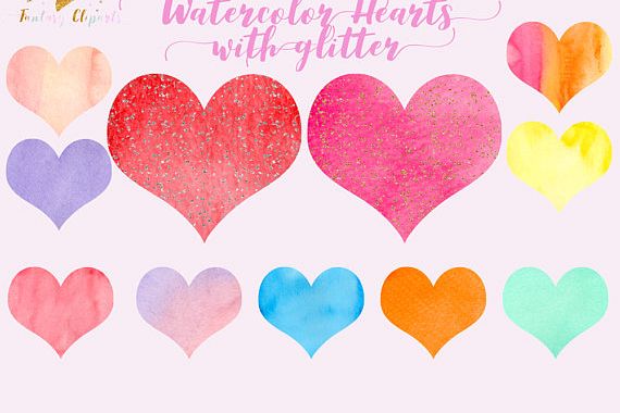Watercolor hearts clipart example image 1