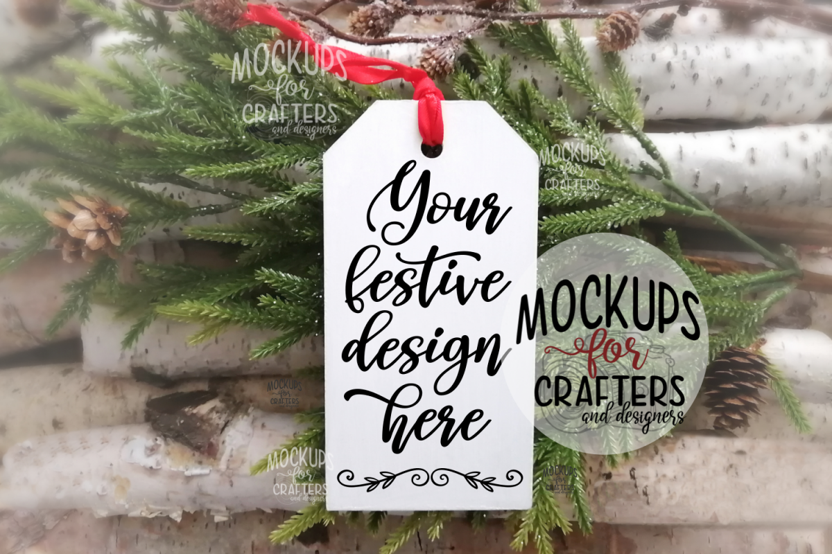 Ornament, Gift Tag, White, MOCK-UP example image 1