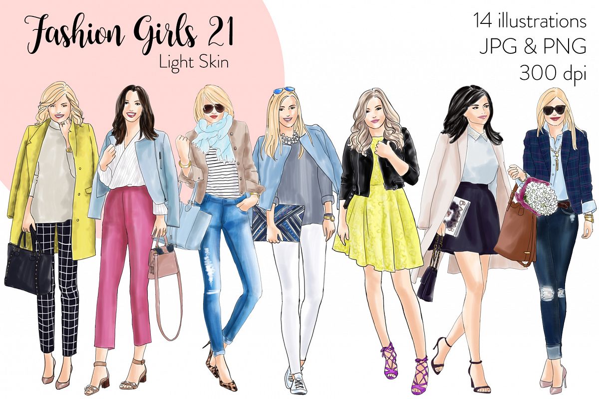 Fashion illustration clipart - Fashion Girls 21 - Light Skin example image 1