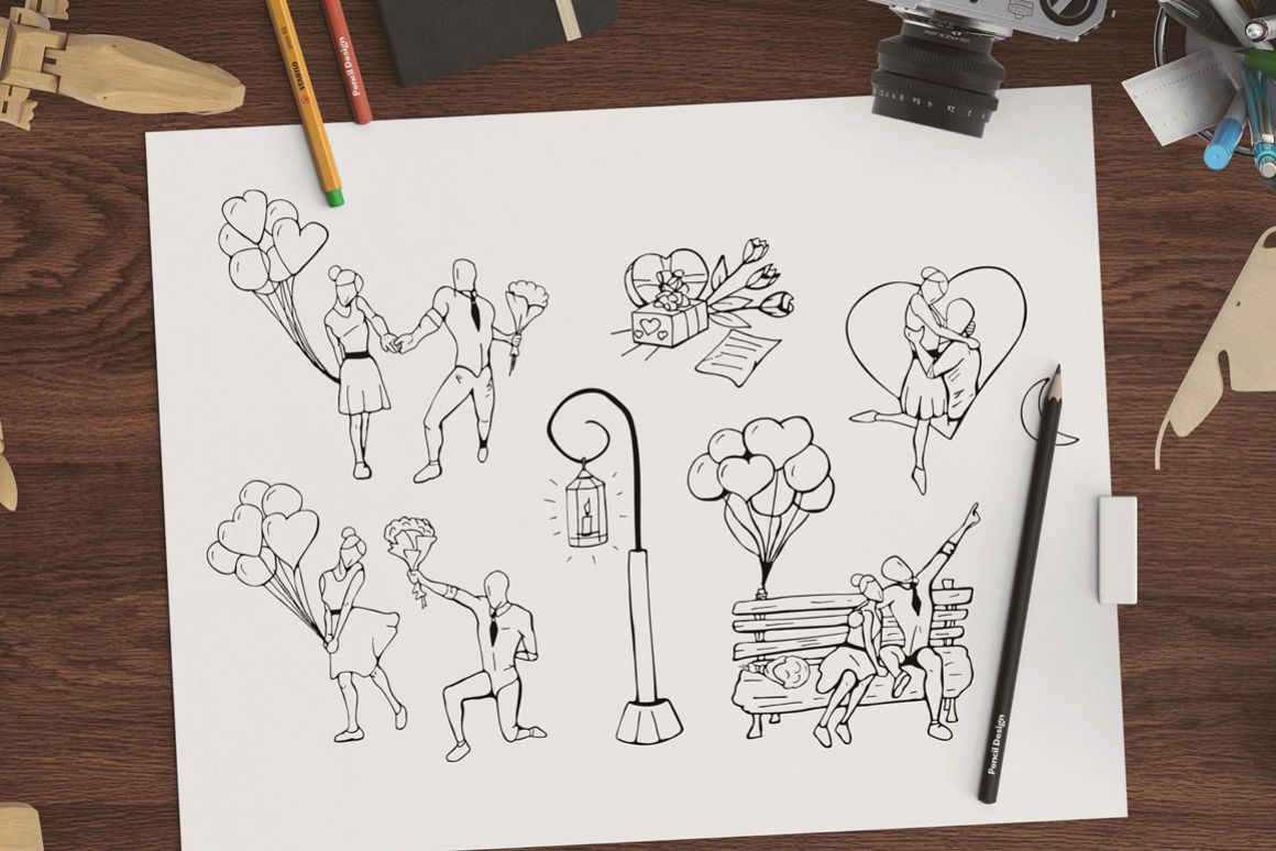 Hand drawn romantic illustration set example image 1
