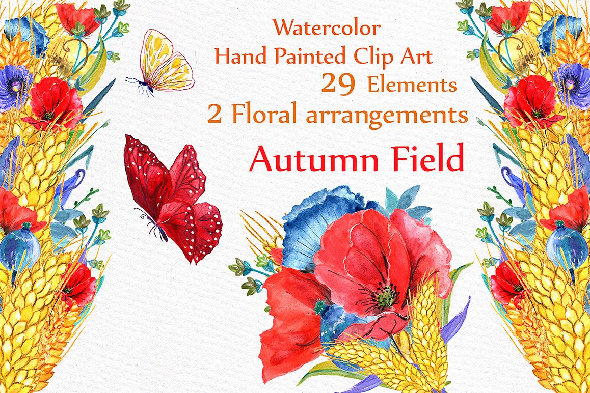Watercolor poppies clipart example image 1