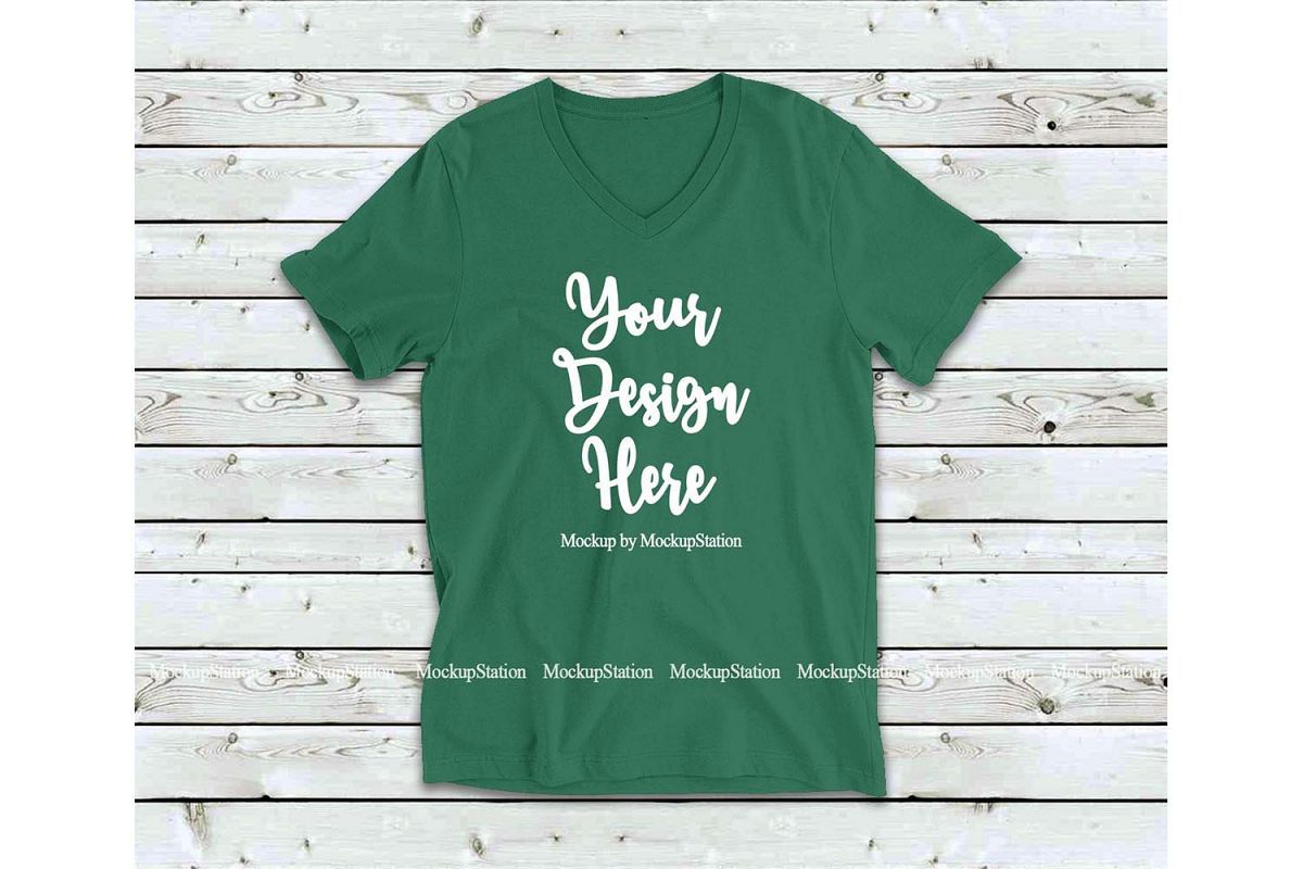 Kelly Green Shirt Mock Up, Bella Canvas 3005 V-Neck Tshirt example image 1