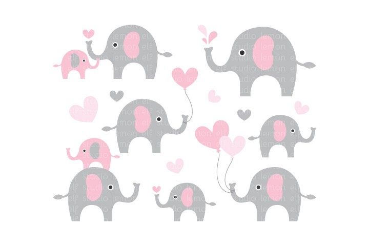 Cute Elephants-Digital Clipart (LES.CL10B) example image 1