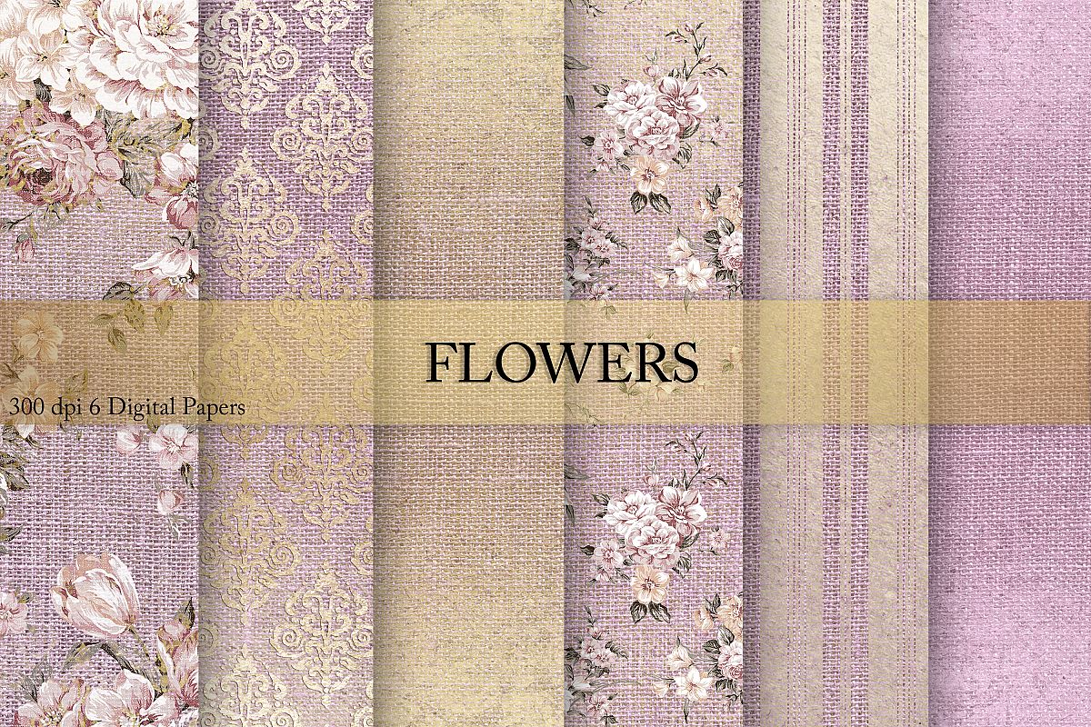 Wedding Gold Flowers Digital Paper example image 1