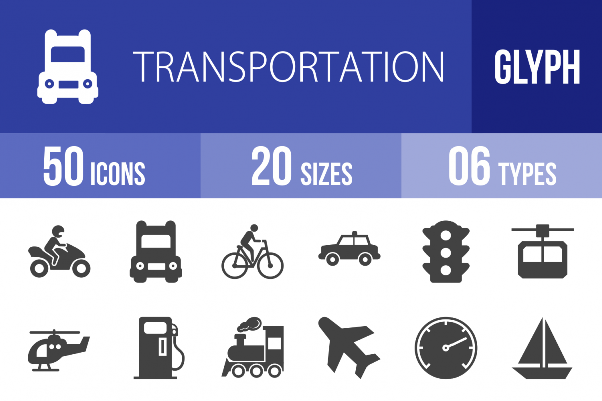 50 Transportation Glyph Icons example image 1