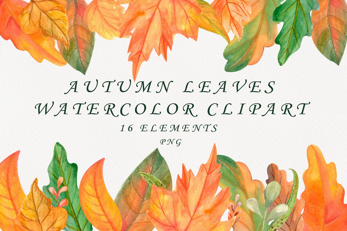 Autumn leaves watercolor clipart example image 1