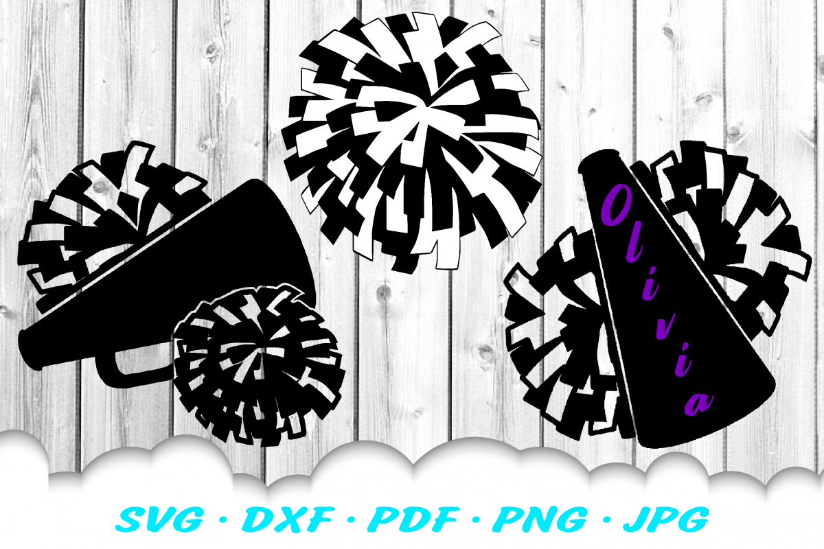 Cheerleader Cheer Megaphone Poms SVG DXF Cut Files Bundle example image 1