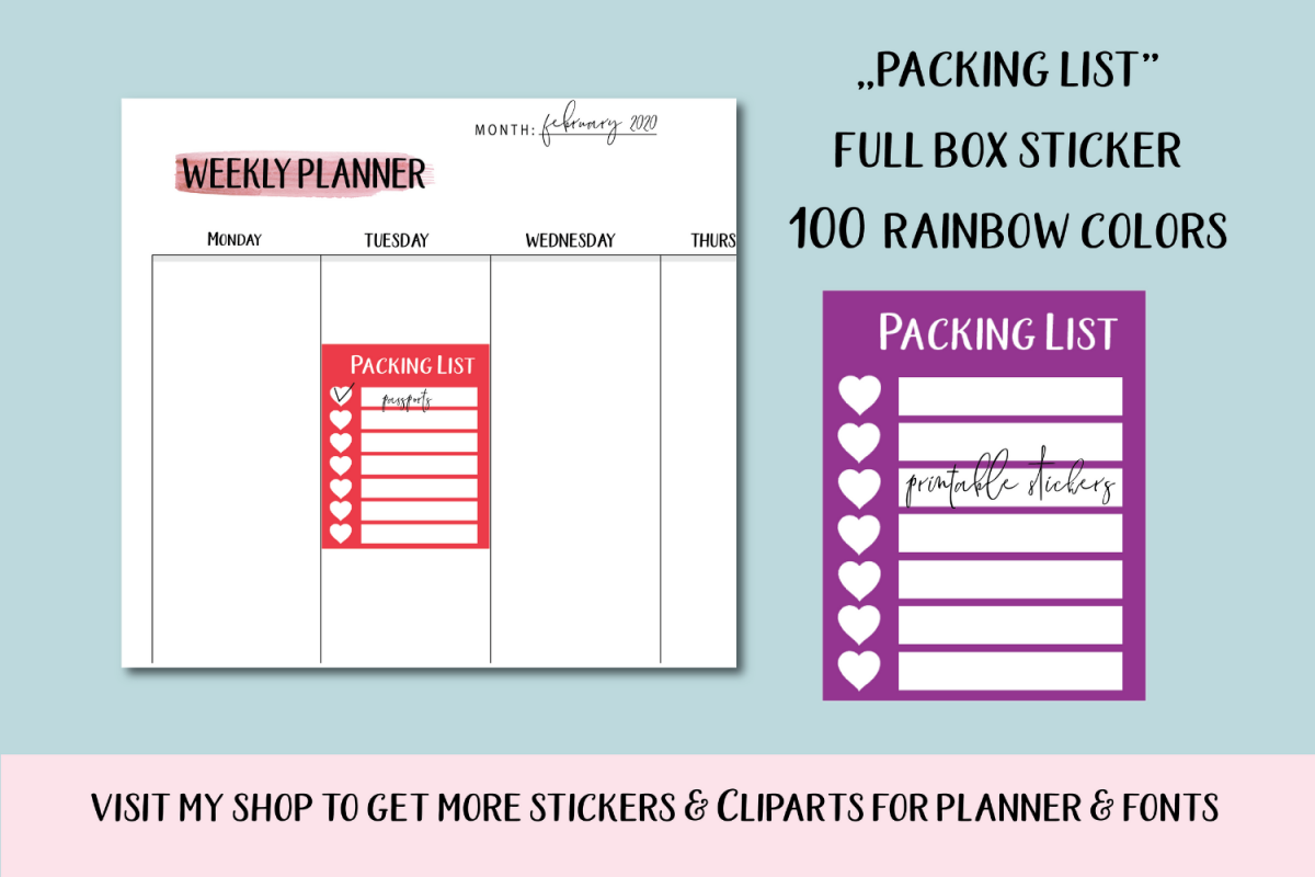 100 Full Box Weekly Habit Tracker Sidebar printable, Packing example image 1