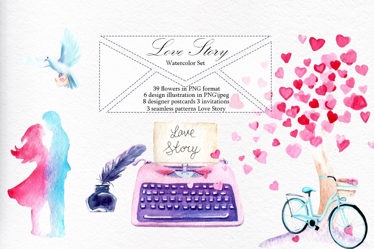 Love Story Watercolor Set example image 1