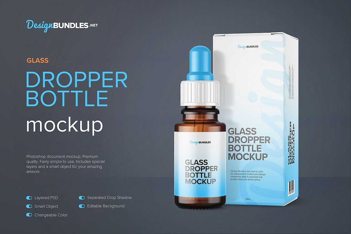Amber Glass Dropper Bottle with Box Mockup example image 1