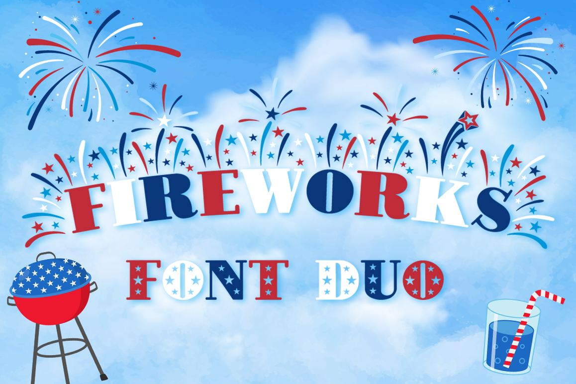 Fireworks Independence Day / 4th of July Font Family & Bonus example image 1