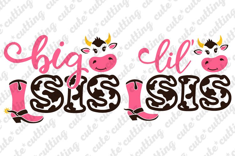 Big sister svg, Lil sister svg, cow theme, dxf, png, pdf example image 1