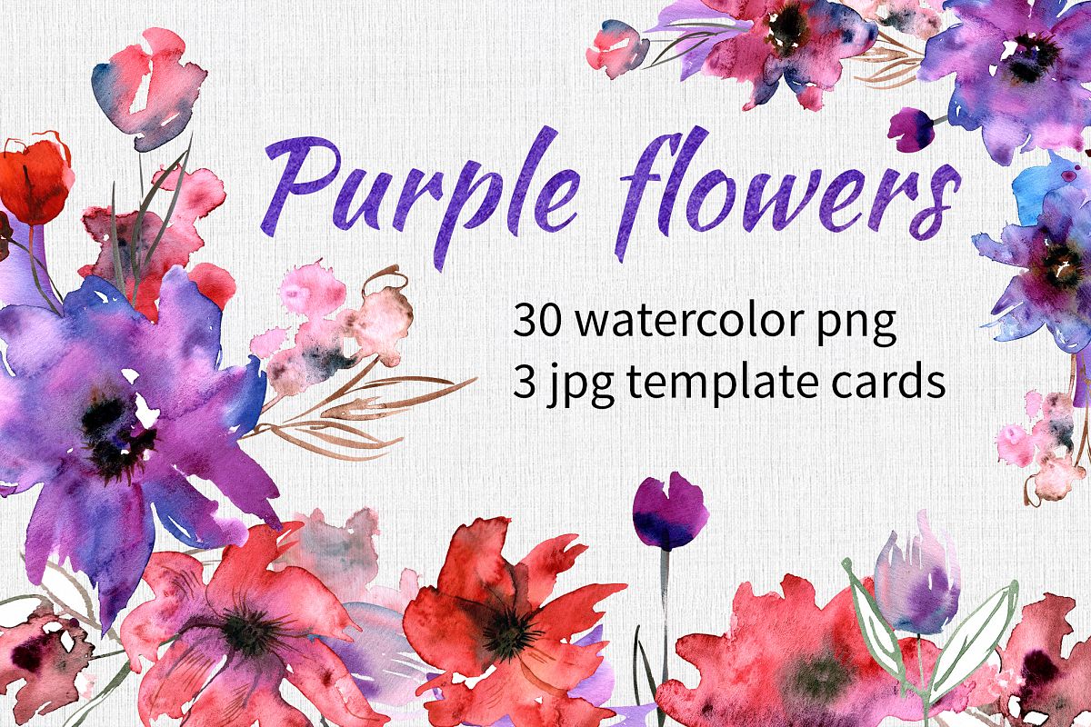 Watercolor Purple Flowers example image 1