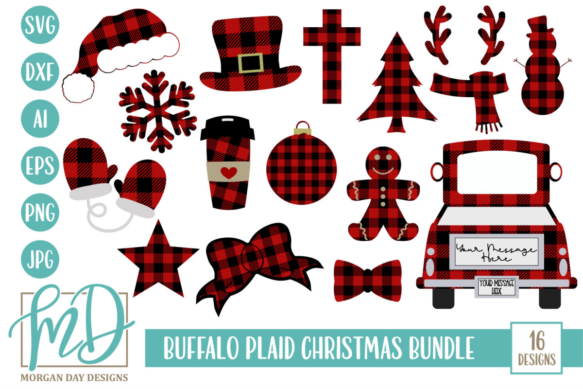 Buffalo Plaid Christmas Bundle SVG, DXF, AI, EPS, PNG, JPEG example image 1