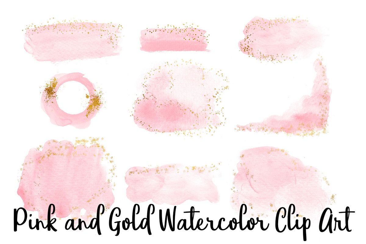 Pink and Gold Watercolor Clip Art, Transparent PNG example image 1
