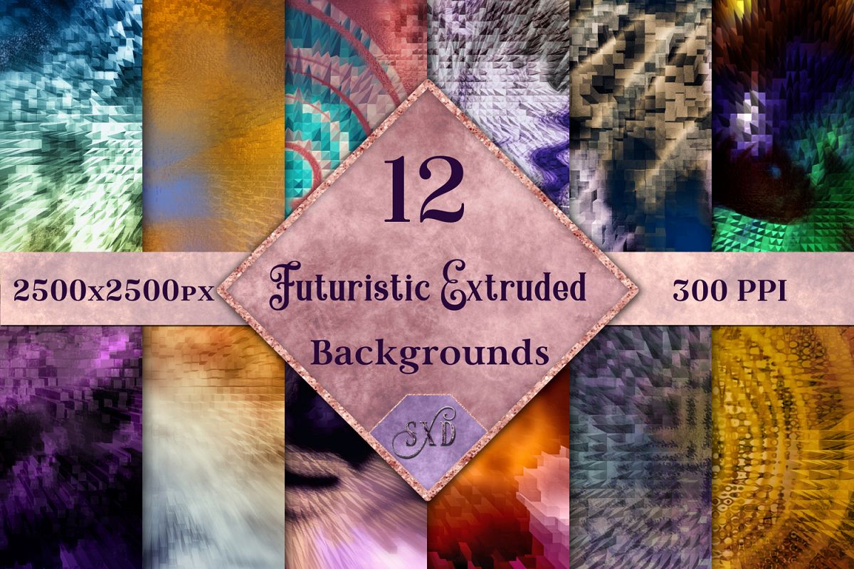 Futuristic Abstract Extruded Backgrounds - 12 Image Textures example image 1