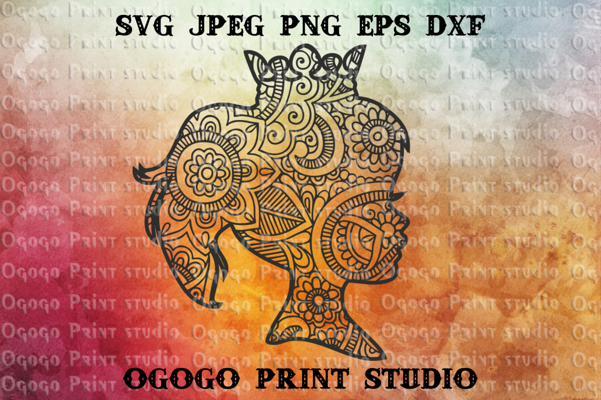 Princess svg, Mandala svg, Zentangle SVG, Girl svg, Cricut example image 1