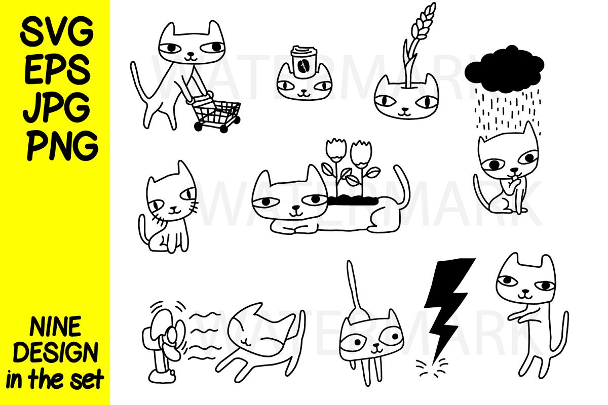 Kitty Cute in various action- SVG-EPS-JPG-PNG example image 1