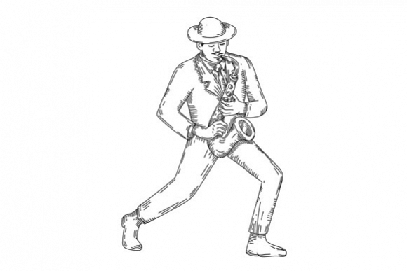 Jazz Musician Playing Saxophone Monoline example image 1